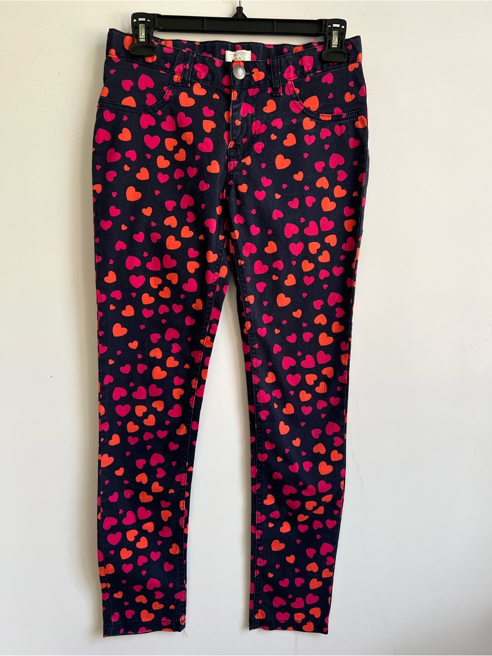 Place Girl Pants Navy Skinny Jeans with Pink & Orange Heart Print Size 12